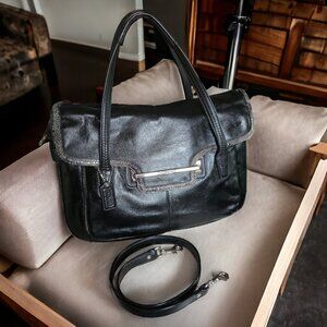 Coach Black Leather Satchel with Silver Hardware